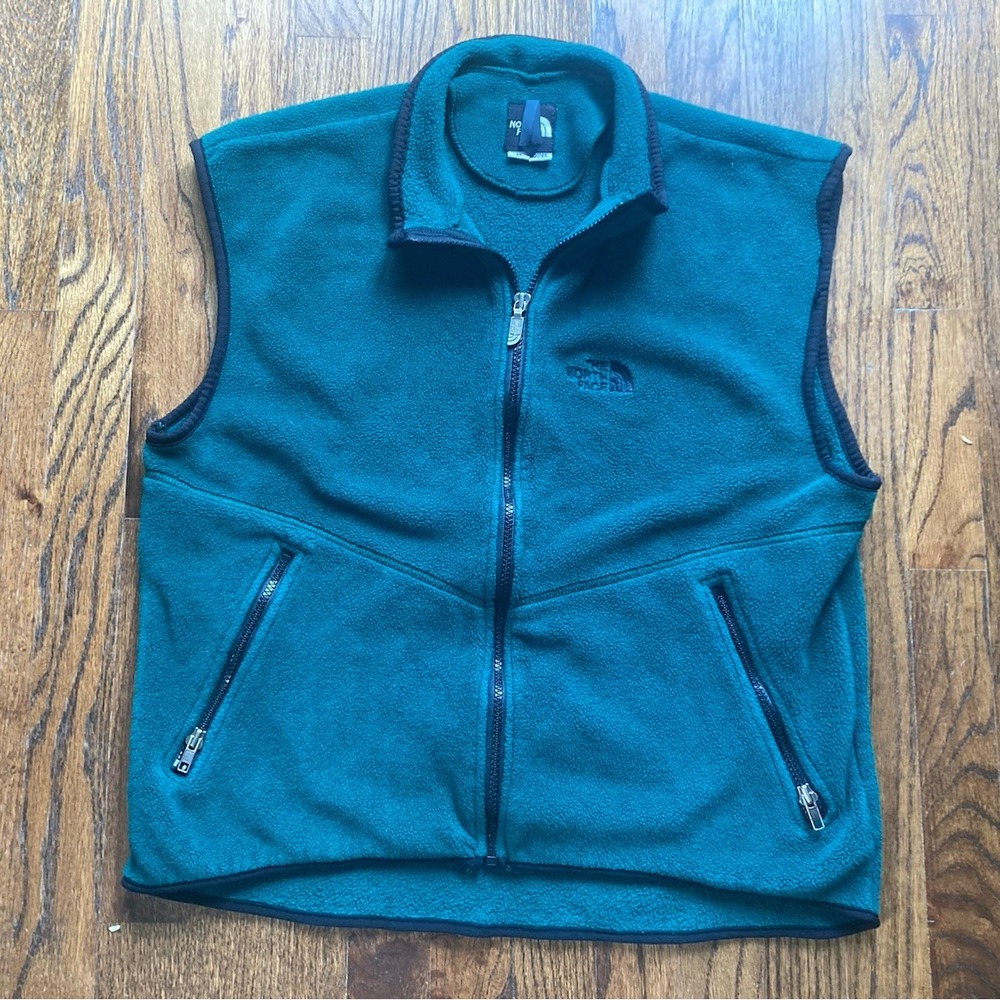 VTG 90s The North Face Vest Mens Size Medium Full Zip Fleece Green USA Made